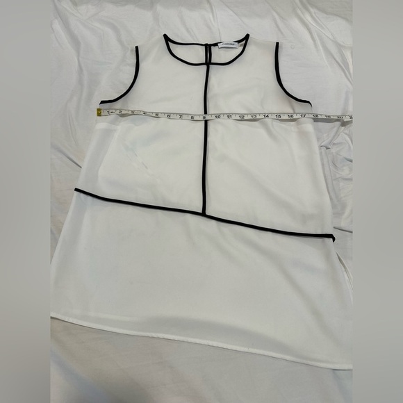 Women’s Calvin Klein asymmetrical Sleeves White & Black Chiffon Blouse. - Picture 5 of 10
